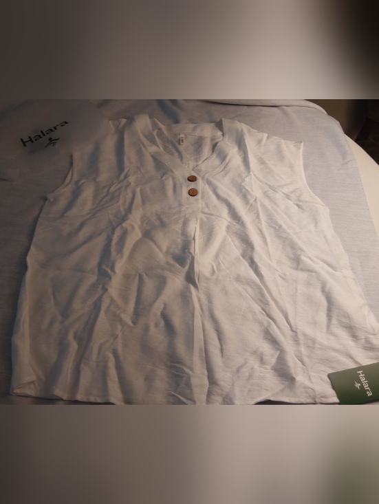 HALARA Tops - HALARA Cream Sleeveless Henley Tank with Wood Buttons